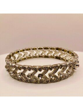 Crystal-Accented Silver-Tone Stretch Bracelet By JC -58B